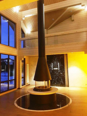 Печь Virtu Центральный Cone 2D, подвесной и закрытая топка с улучшенным открыванием одной дверки