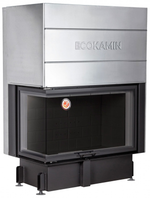 Каминная топка Экокамин ДЕЛЬТА 1000LРB  два стекла левая принтинг подовое горение черный шамот