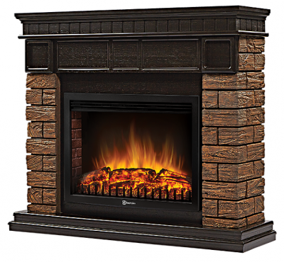 Каминокомплект портал Bricks WOOD 25 камень темный, шпон венге с очагом EFP/P - 2520LS N (диагональ -25 дюймов) широкий