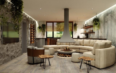 Печь Virtu Центральный 808-2D, подвесной и открытая топка