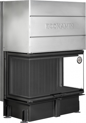 Каминная топка Экокамин ДЕЛЬТА 800BV три стекла принтинг черный шамот, вертикальная ламель