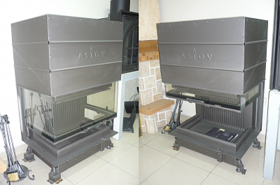 Каминная топка П3С 8457 с вертикальным открытием дверцы линейки «ТРИ СТЕКЛА»