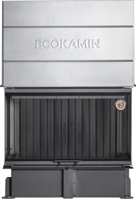 Каминная топка Экокамин ДЕЛЬТА 800BV три стекла принтинг черный шамот, вертикальная ламель