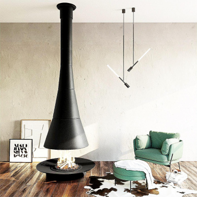 Печь Virtu Центральный Cone HD, подвесной и закрытая топка (4 радиусных стекла)