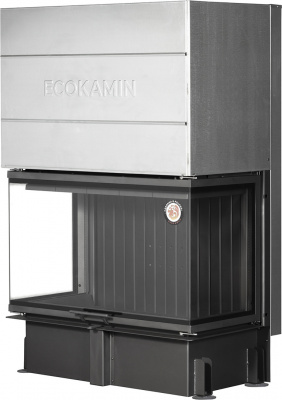 Каминная топка Экокамин ДЕЛЬТА 800BV три стекла принтинг черный шамот, вертикальная ламель